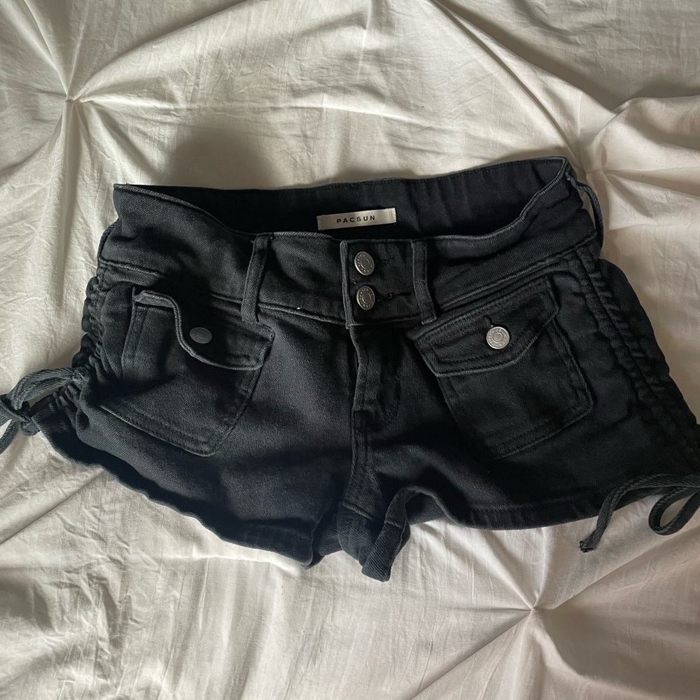PacSun Black Cinched Stretch Low Rise Denim Shorts